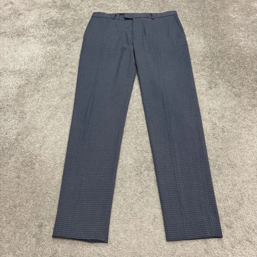 Banana Republic Slim Fit Dress Pants Mens 36x34 Blue Grid Check Stretch Trouser